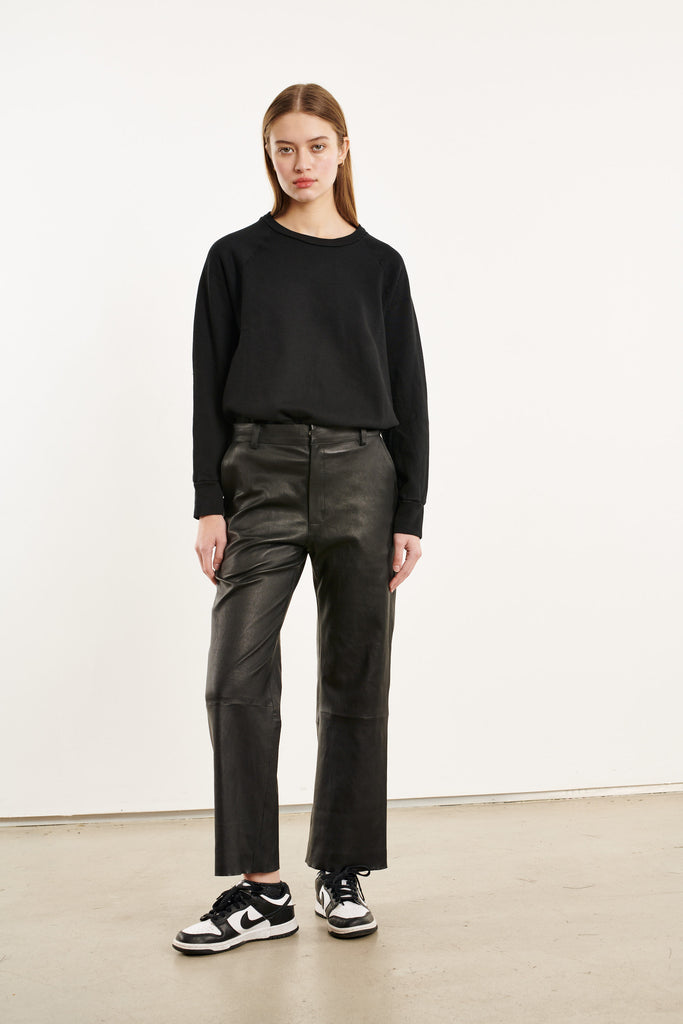 Leather Pants SPRWMN Cropped Baggy Leather Trouser in Black Sprwmn