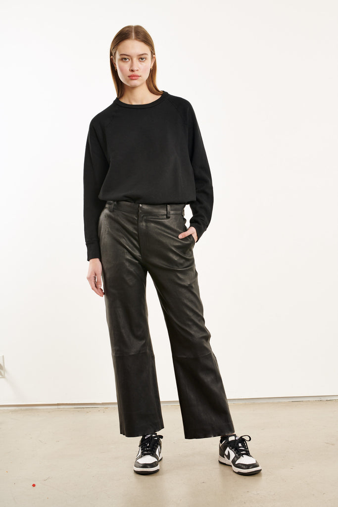 Leather Pants SPRWMN Cropped Baggy Leather Trouser in Black Sprwmn