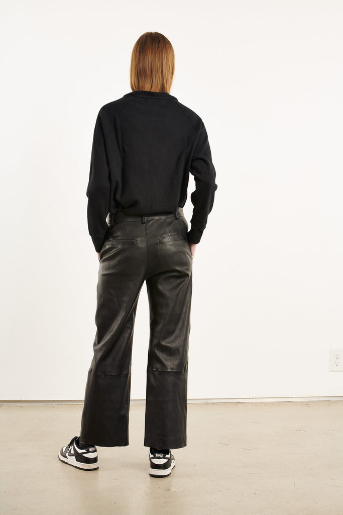 Leather Pants SPRWMN Cropped Baggy Leather Trouser in Black Sprwmn
