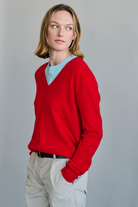 SWEATERS Cashmere V-Neck Pullover in Red Organic by John Patrick