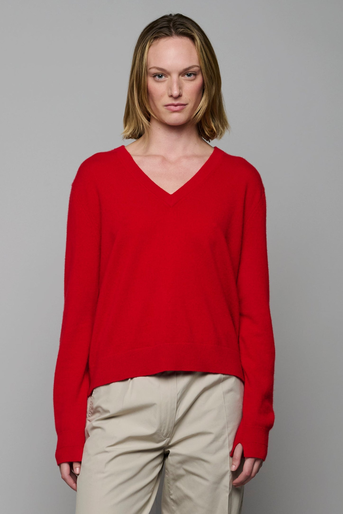 SWEATERS Cashmere V-Neck Pullover in Red Organic by John Patrick