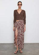 SWEATERS Linen Open Knit Cropped V-Neck Cardi in Chocolate Enza Costa