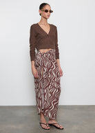 SWEATERS Linen Open Knit Cropped V-Neck Cardi in Chocolate Enza Costa