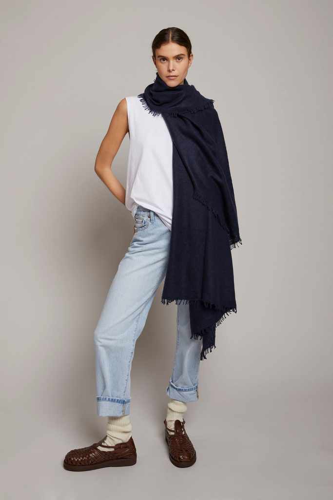 Scarves Organic by John Patrick Felted Cashmere Stole in Navy Organic by John Patrick