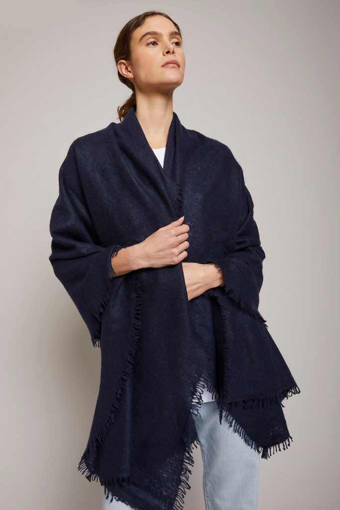 Scarves Organic by John Patrick Felted Cashmere Stole in Navy Organic by John Patrick