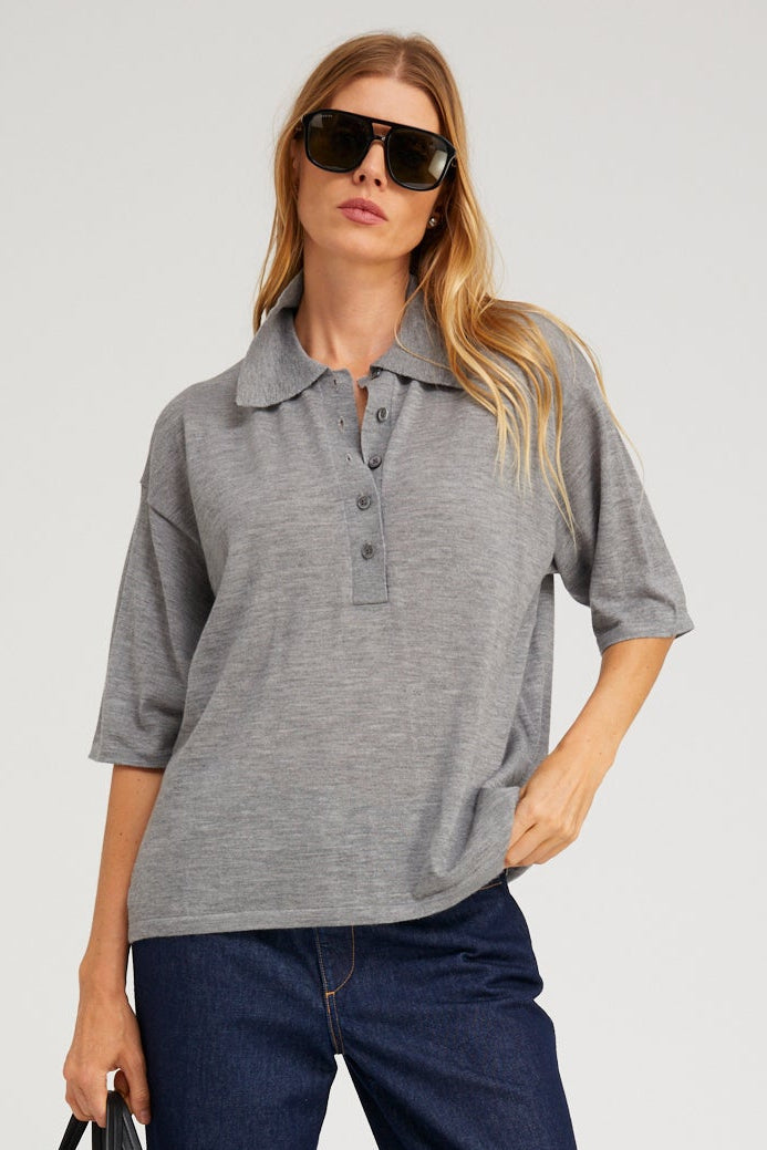 BLOUSES/SHIRTS/TOPS Oversized Polo in Grey SPRWMN