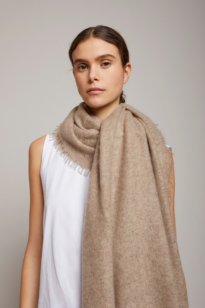Scarves Organic by John Patrick  Felted Cashmere Stole in Dark Beige Organic by John Patrick
