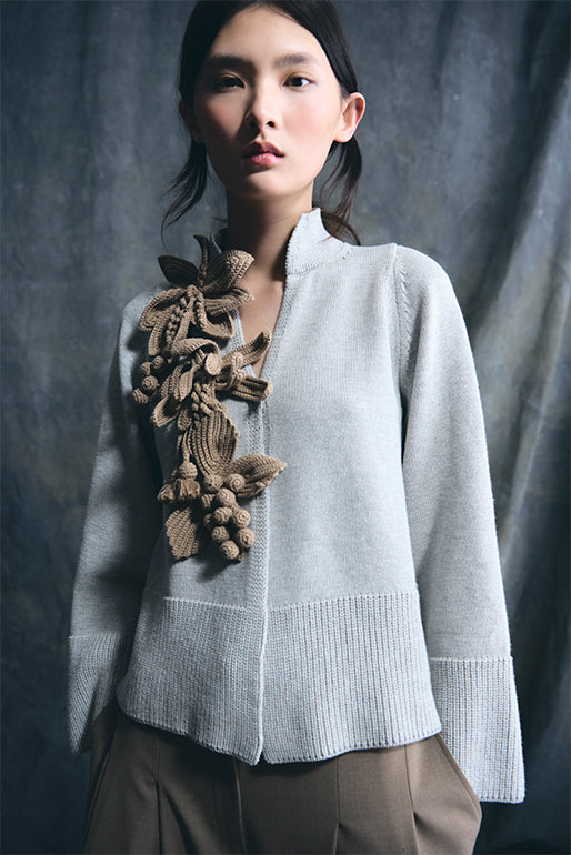 SWEATERS Cotton Floral Cardigan in Pearl Psophia