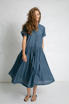 DRESSES/JUMPSUITS Light Cotton Button Dress in Grey Blue Les Filles d'Ailleurs
