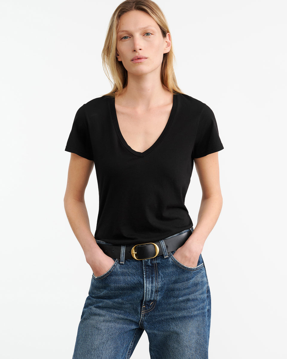 TEES/TANKS Carol V-neck Tee in Jet Black Nili Lotan