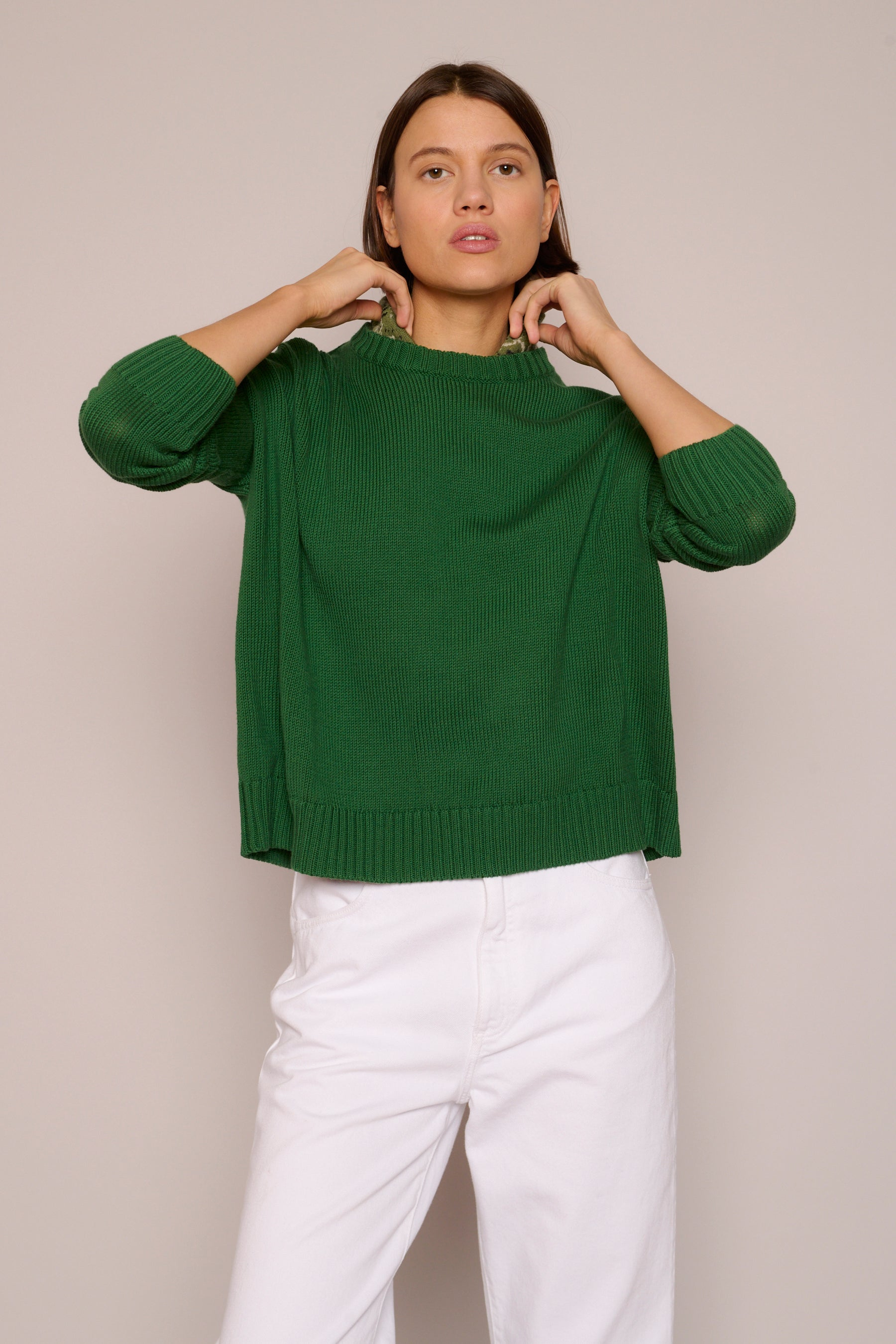 SWEATERS WIDE COTTON PULLOVER IN EMERALD Organic by John Patrick