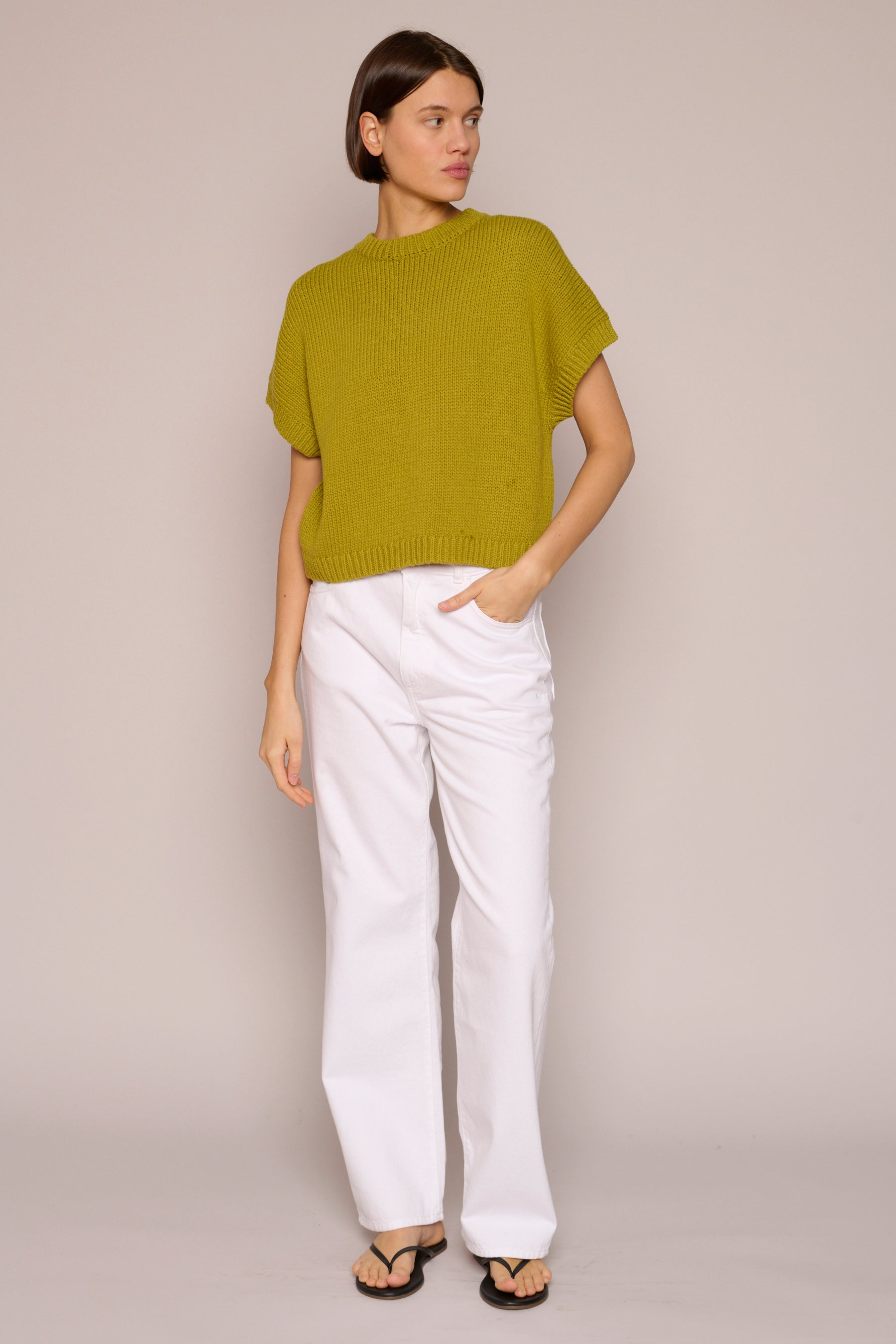 SWEATERS BOXY GILET IN GREEN Organic by John Patrick