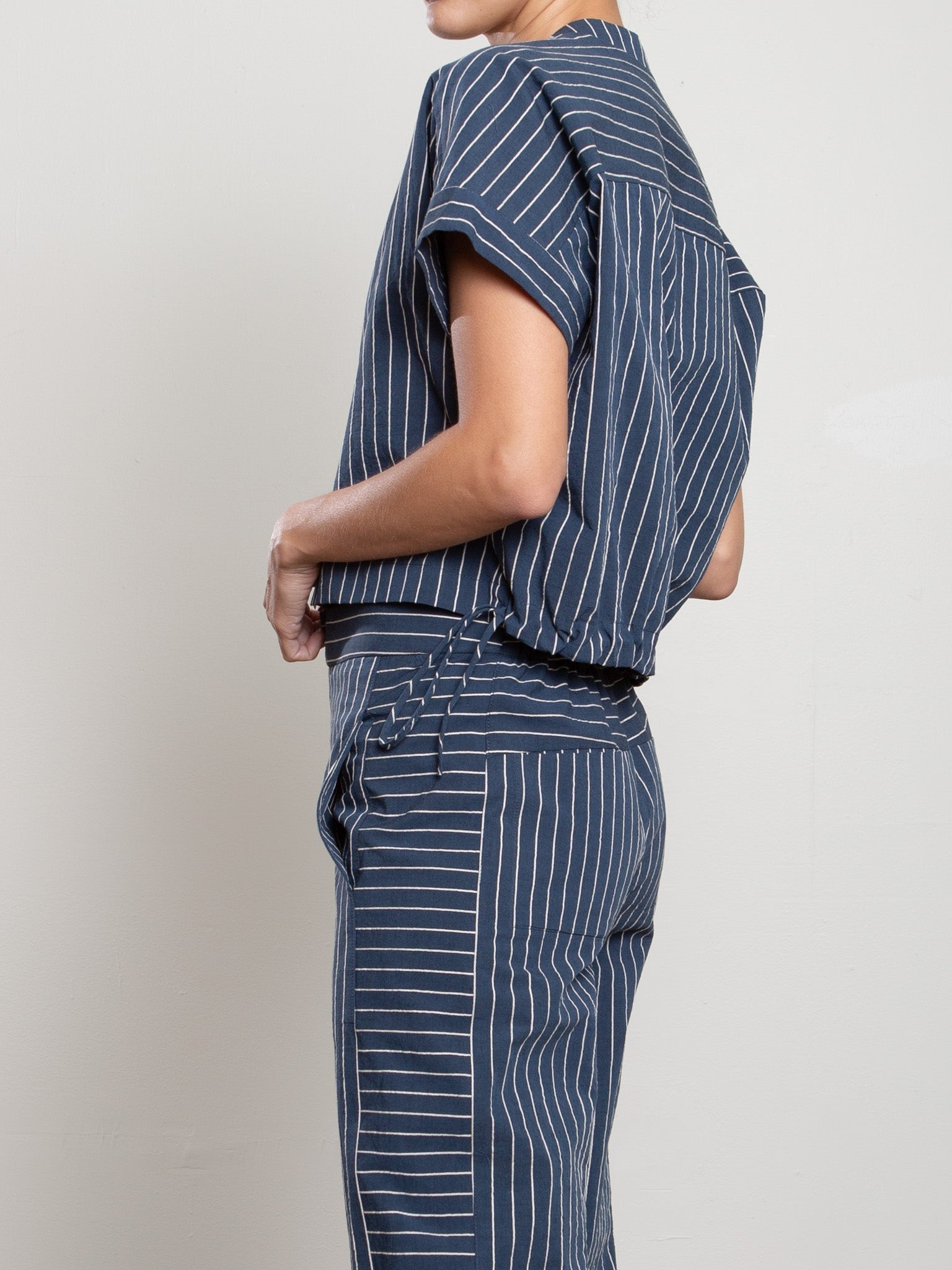 BLOUSES/SHIRTS/TOPS Sia Shirt in Raised Stripe in Ink Pharaoh