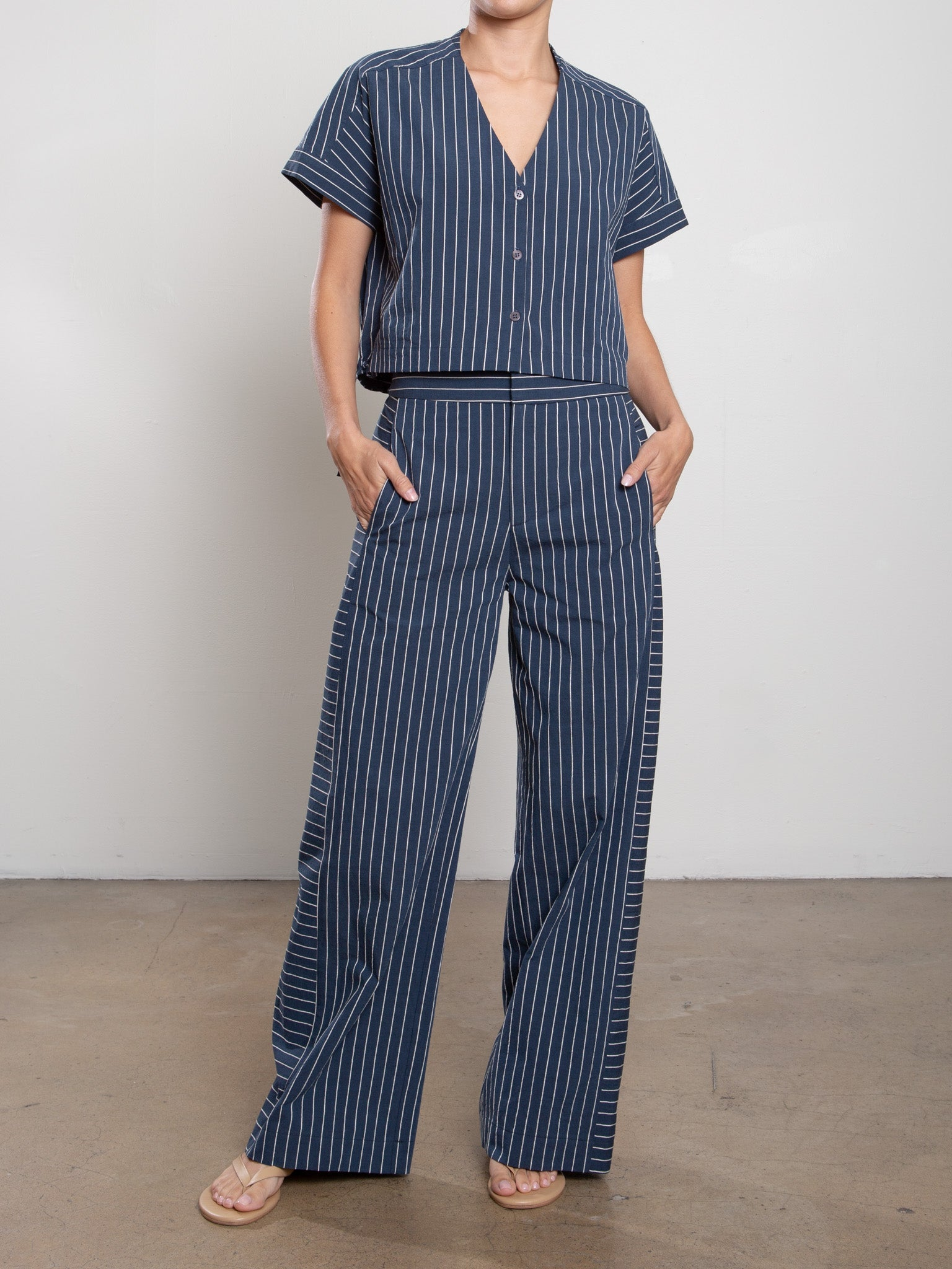 BLOUSES/SHIRTS/TOPS Sia Shirt in Raised Stripe in Ink Pharaoh