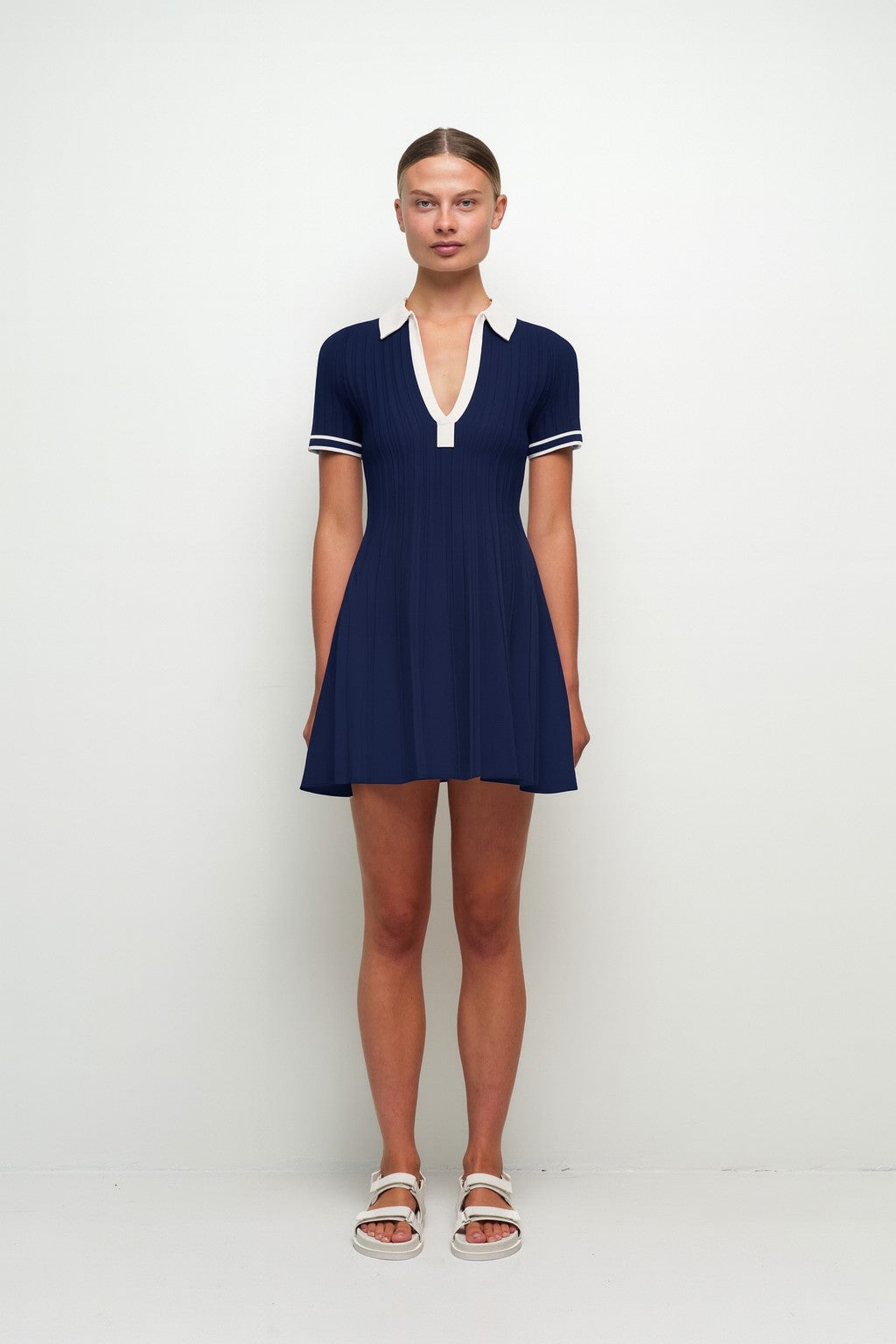 DRESSES/JUMPSUITS Page Knit Polo Mini Dress in Midnight Simkhai