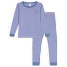 CHILDREN'S APPAREL Long Sleeve Stripe Pajama Set in Blue Petit Bateau