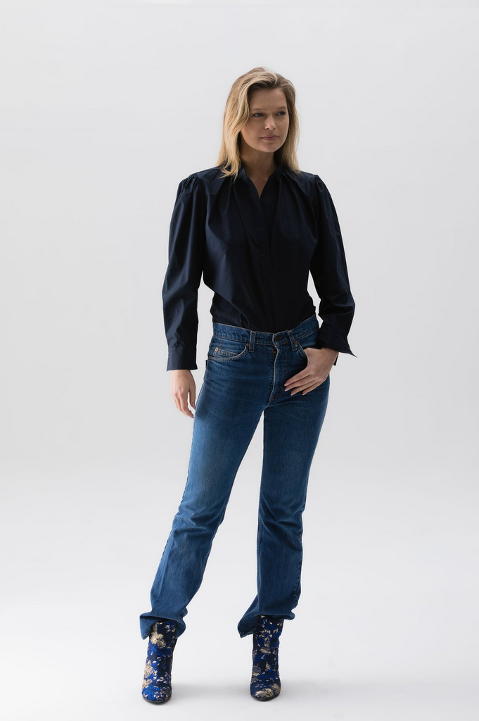 Tops Wearcisco Puff Shirt in Navy Blue Wearcisco