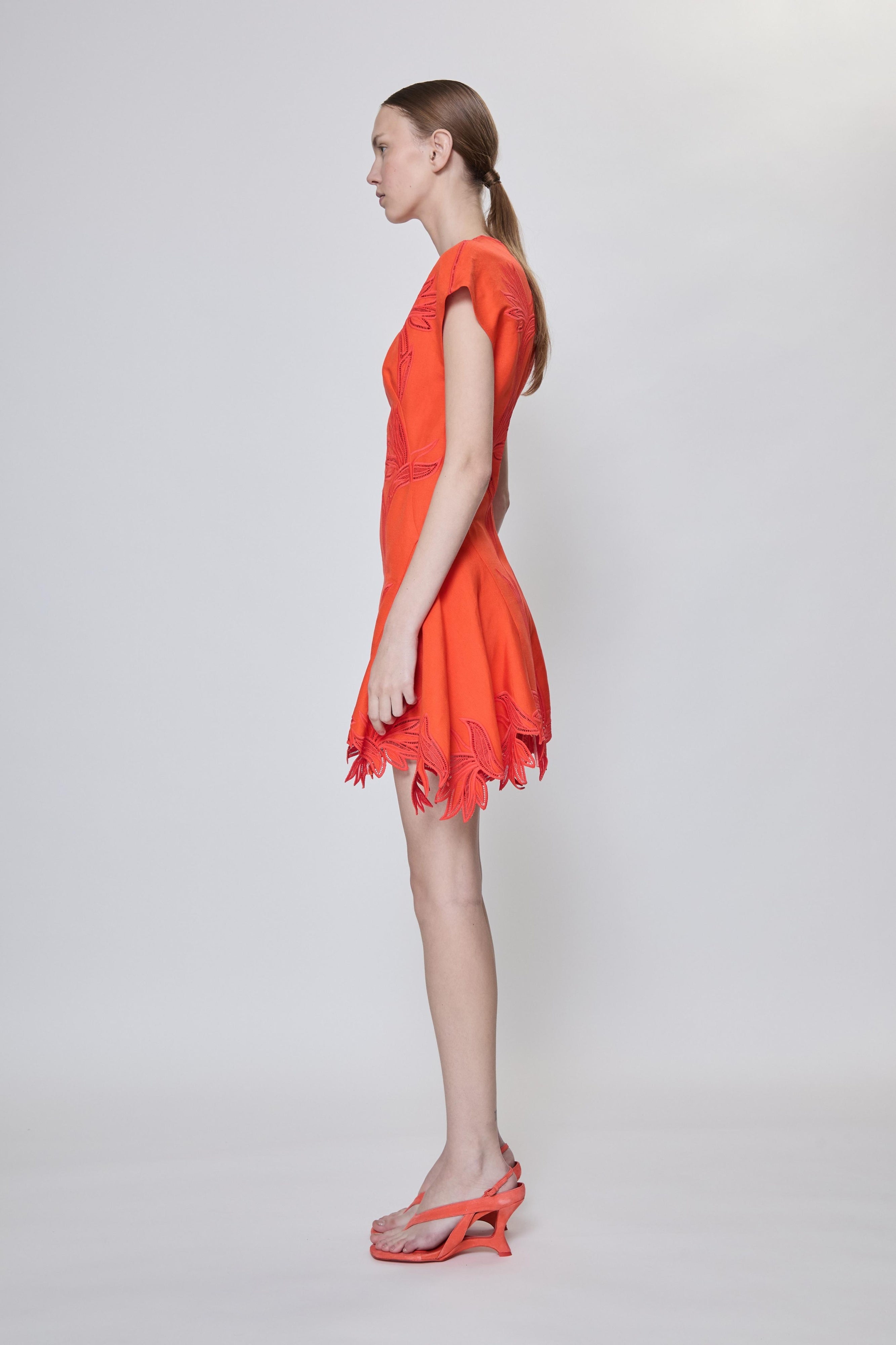 Raquel Embroidered Mini Dress in Lobster Serafina Raquel Embroidered Mini Dress in Lobster Serafina