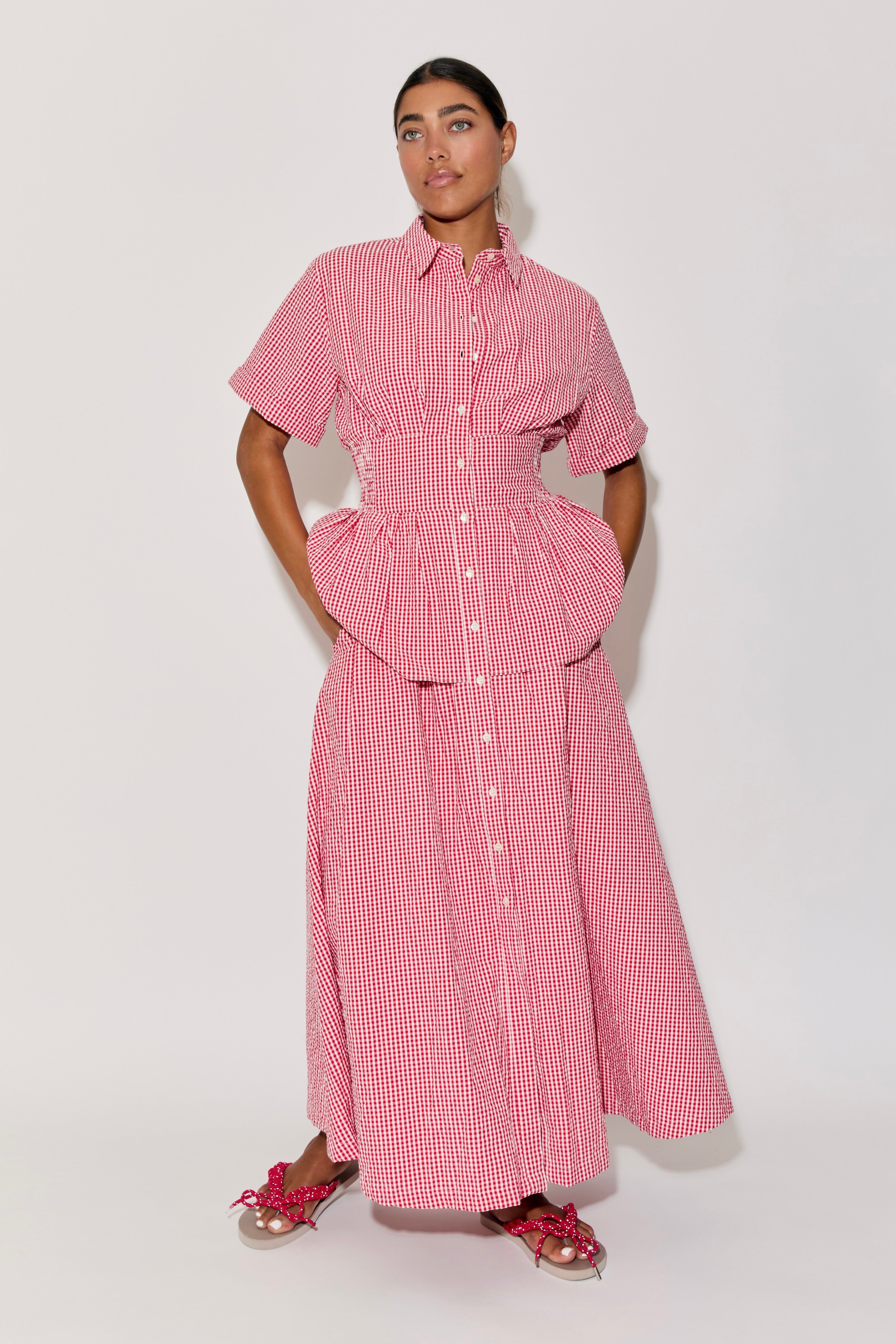 DRESSES/JUMPSUITS Boogie Woogie Bugle Boy Dress in Red Gingham Rosie Assoulin