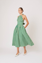 DRESSES/JUMPSUITS Halter in the Name of Love Dress in Green Check Rosie Assoulin