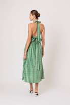 DRESSES/JUMPSUITS Halter in the Name of Love Dress in Green Check Rosie Assoulin