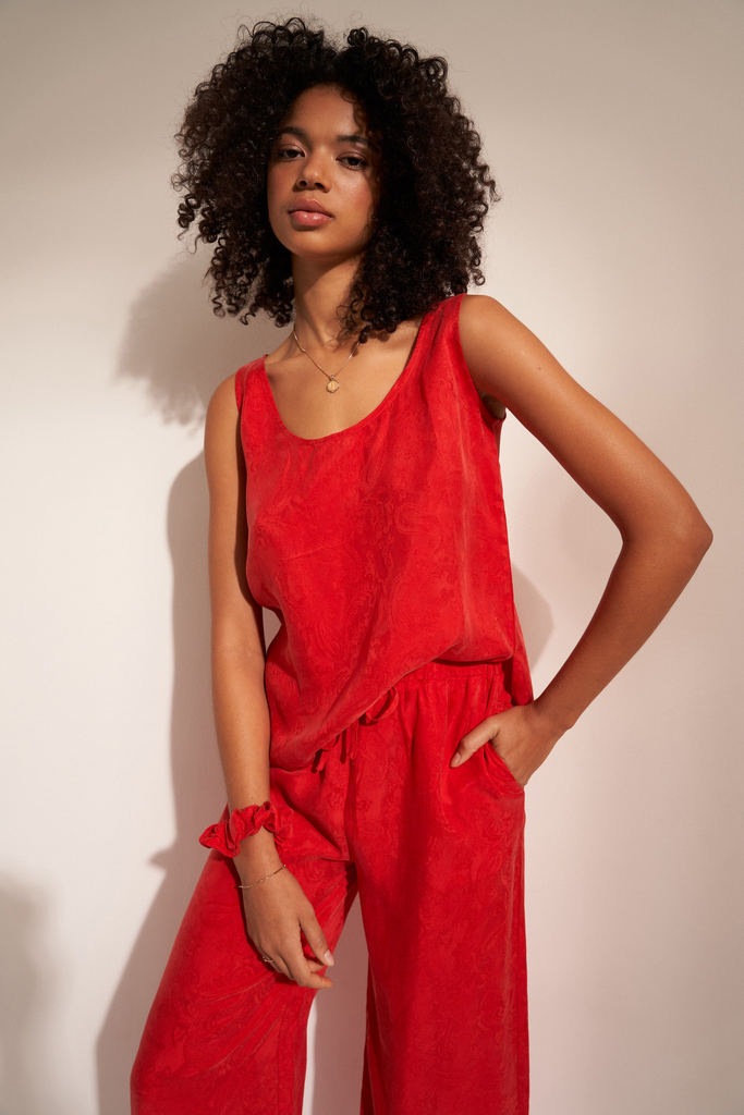 Pajamas Idle Scoop Tank and Pant Set in Picante Idle