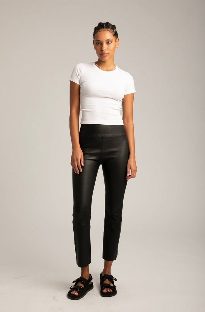 Pants SPRWMN Cropped Flare Leather Leggings in Black Sprwmn