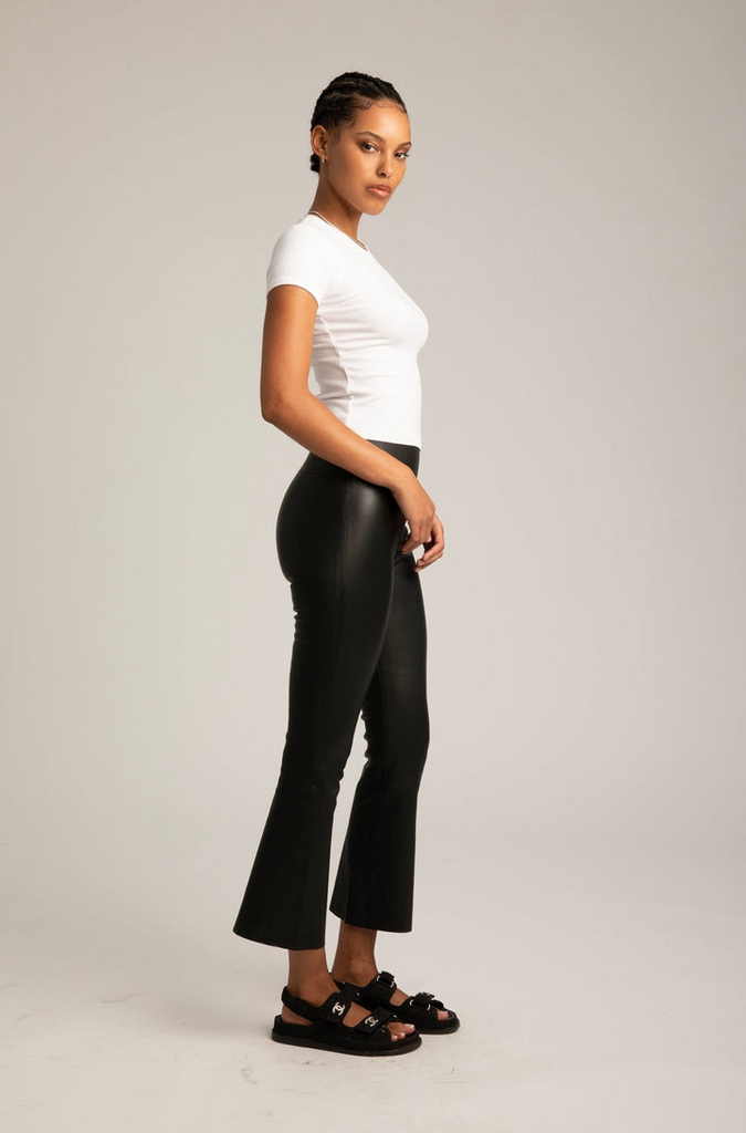 Pants SPRWMN Cropped Flare Leather Leggings in Black Sprwmn