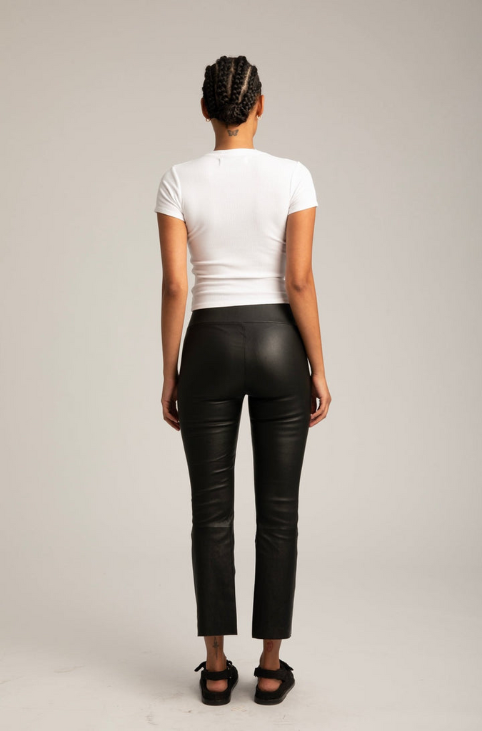 Pants SPRWMN Cropped Flare Leather Leggings in Black Sprwmn