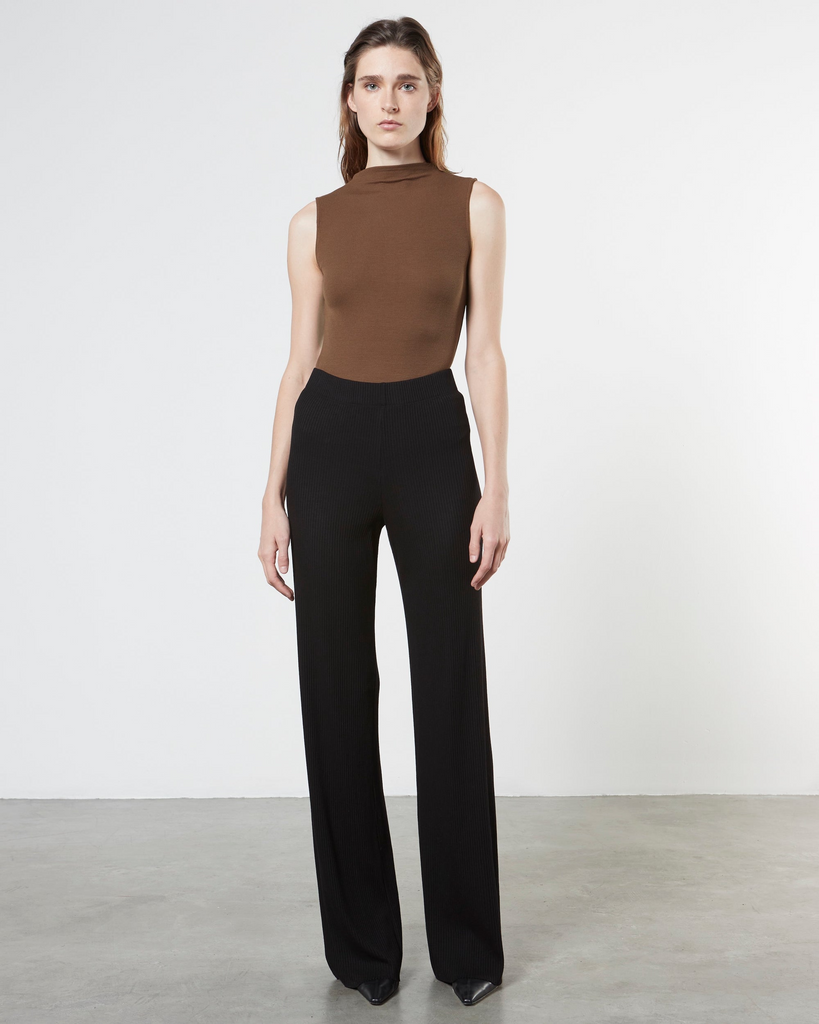 Pants Enza Costa Ribbed Straight Leg Trouser in Black Enza Costa