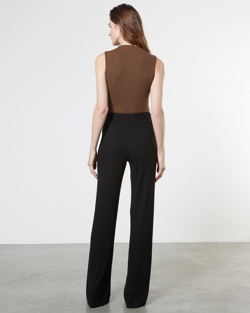 Pants Enza Costa Ribbed Straight Leg Trouser in Black Enza Costa