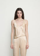 TEES/TANKS Silk Satin U Tank in Beige Enza Costa