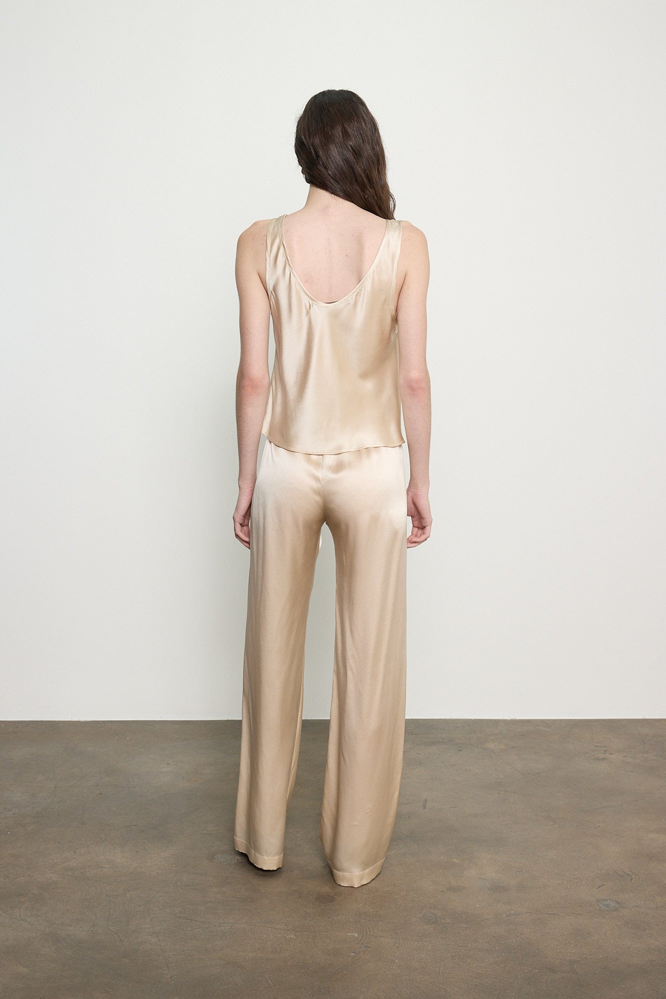 TEES/TANKS Silk Satin U Tank in Beige Enza Costa