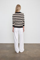 SWEATERS Stripe Silk Knit Polo in Black and White Enza Costa