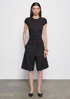 BLOUSES/SHIRTS/TOPS Ribbed Cap Sleeve Crew in Black Enza Costa