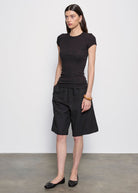 BLOUSES/SHIRTS/TOPS Ribbed Cap Sleeve Crew in Black Enza Costa