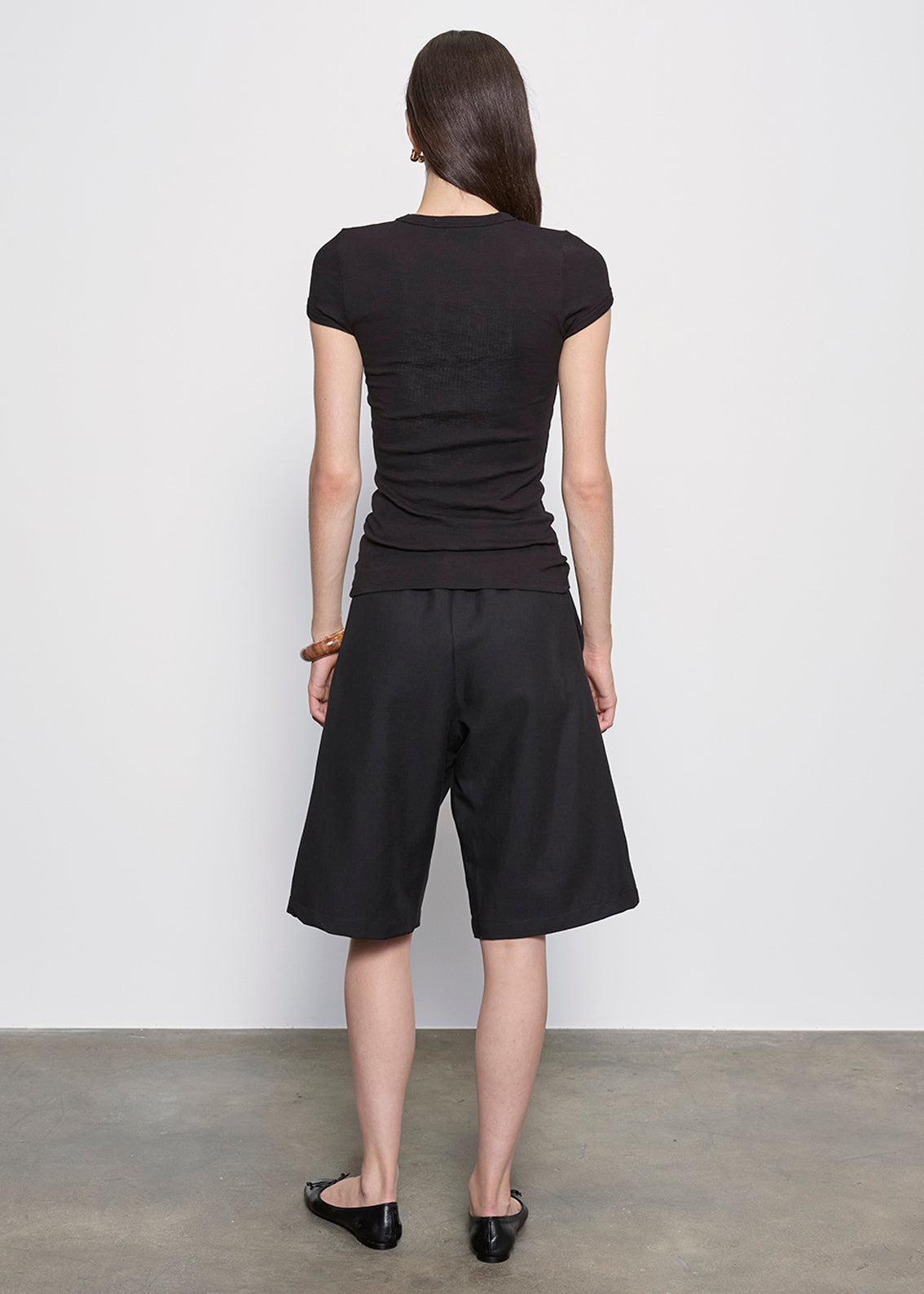 BLOUSES/SHIRTS/TOPS Ribbed Cap Sleeve Crew in Black Enza Costa
