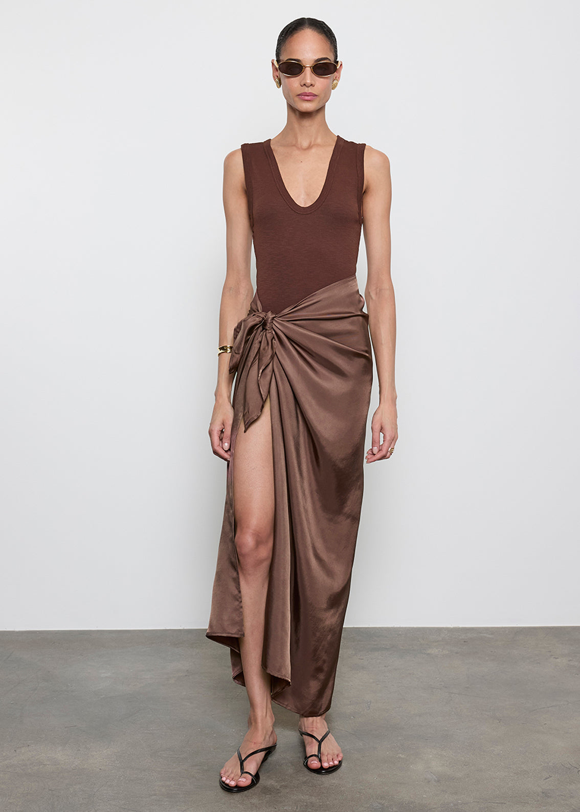 SKIRTS Fluid Twill Sarong in Chocolate Enza Costa