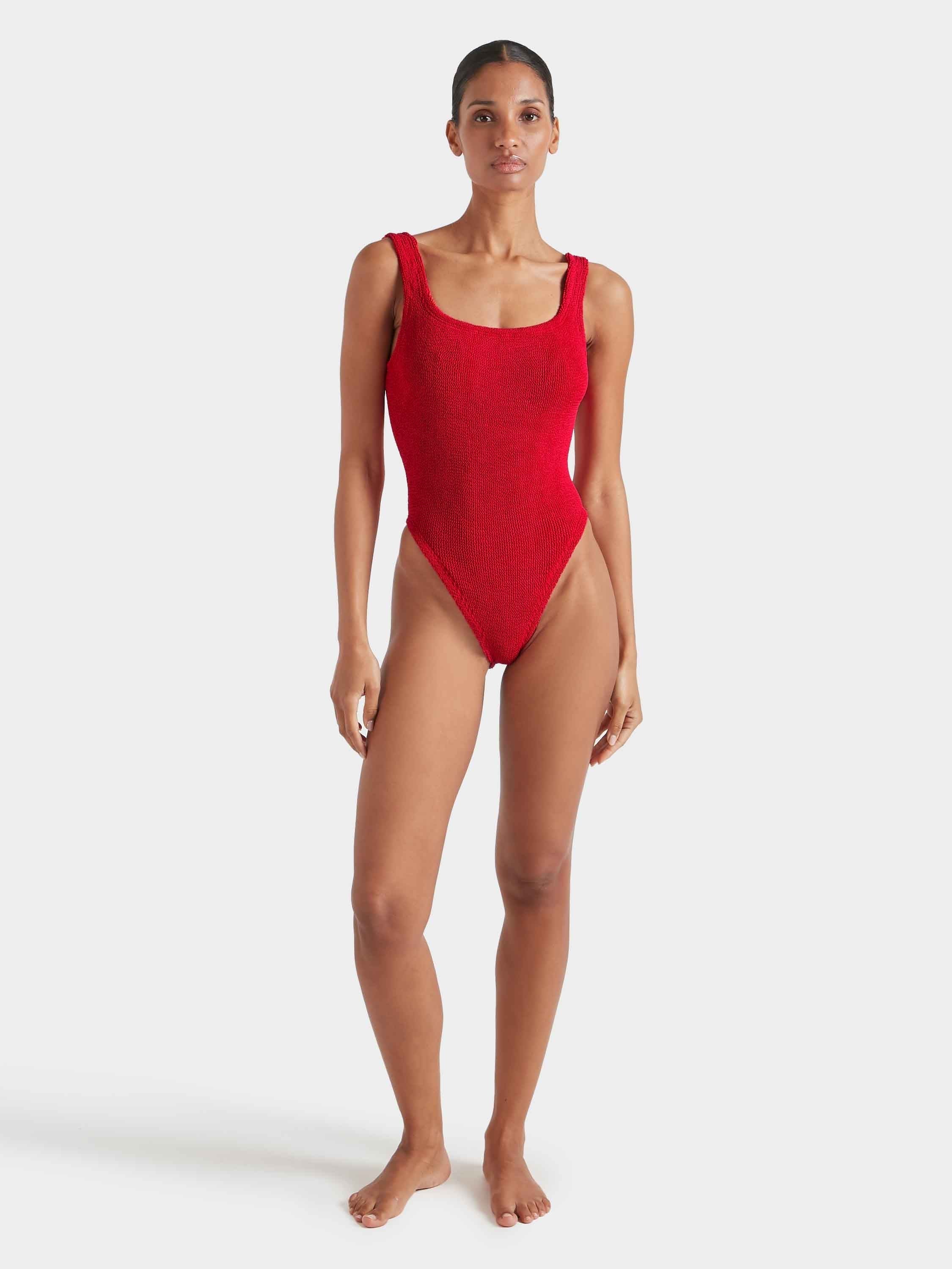 LINGERIE/PJ/SWIM Square Neck Swimsuit in Red Hunza G