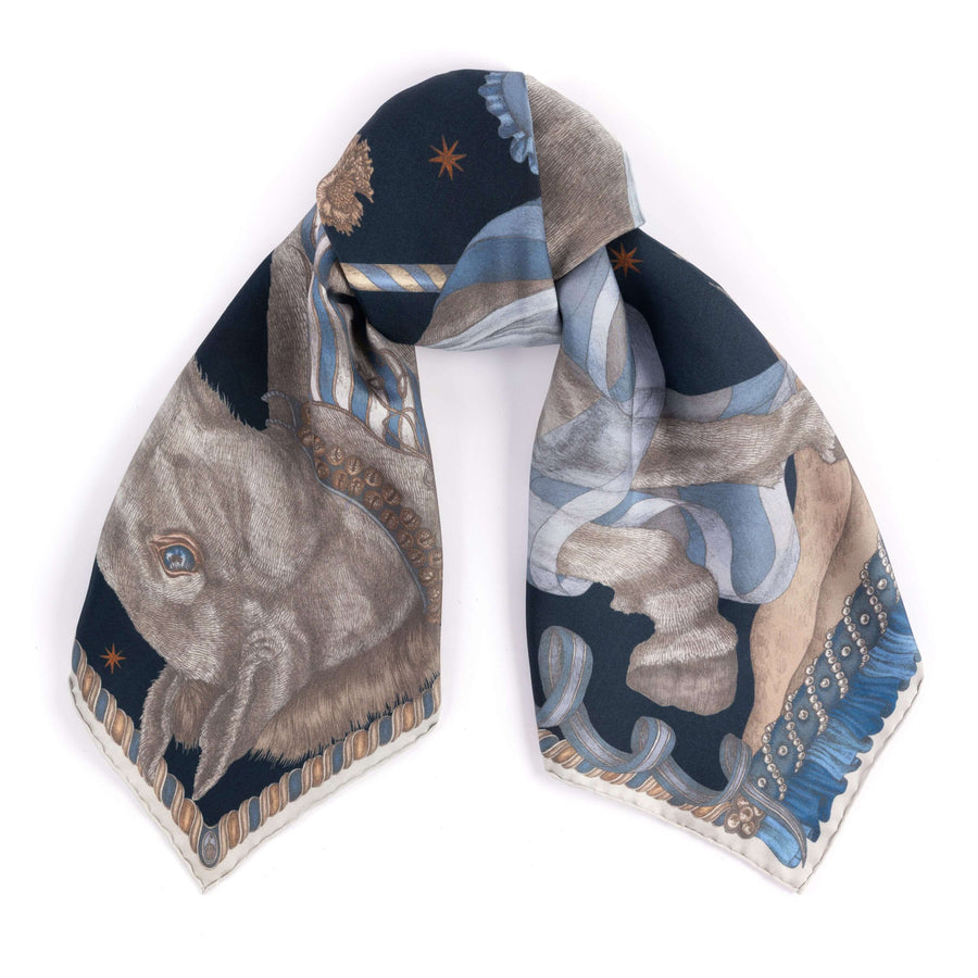 ACCESSORIES Celestial Steed Silk Scarf in Mercury & Moonstone Sabina Savage