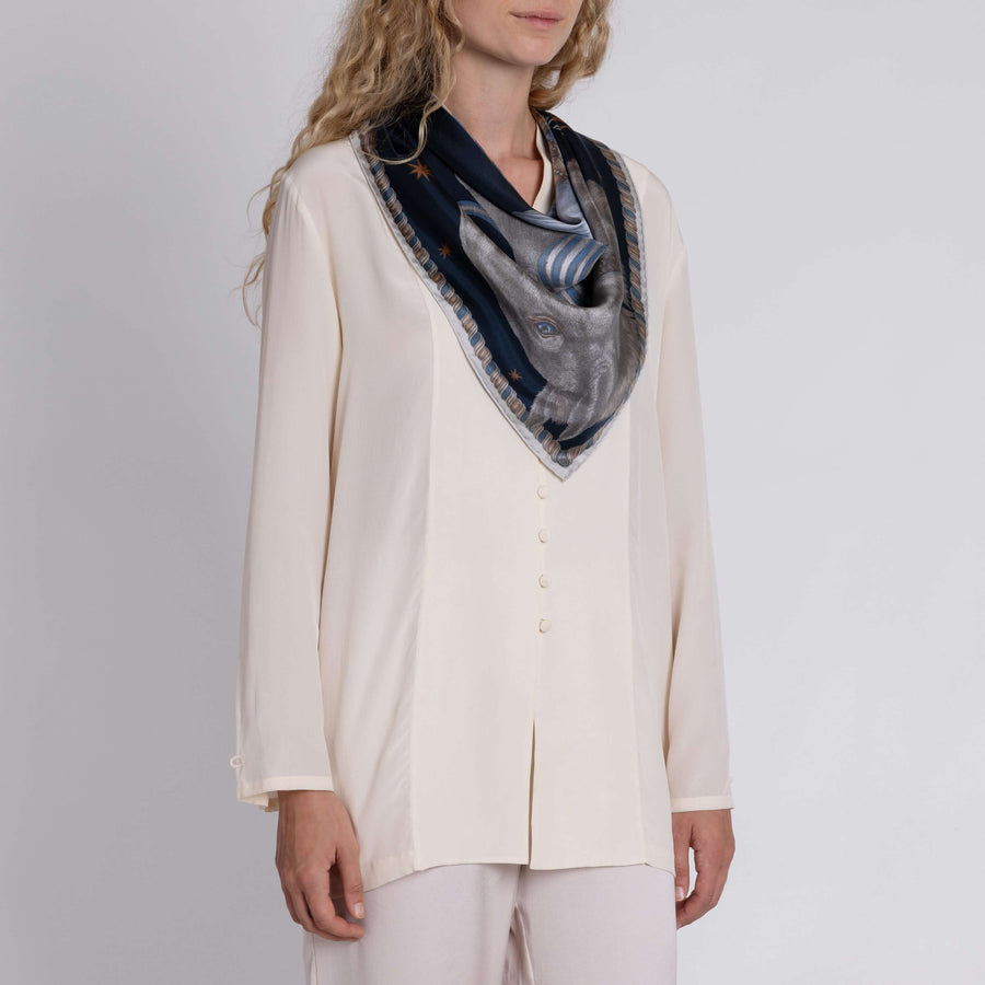 ACCESSORIES Celestial Steed Silk Scarf in Mercury & Moonstone Sabina Savage