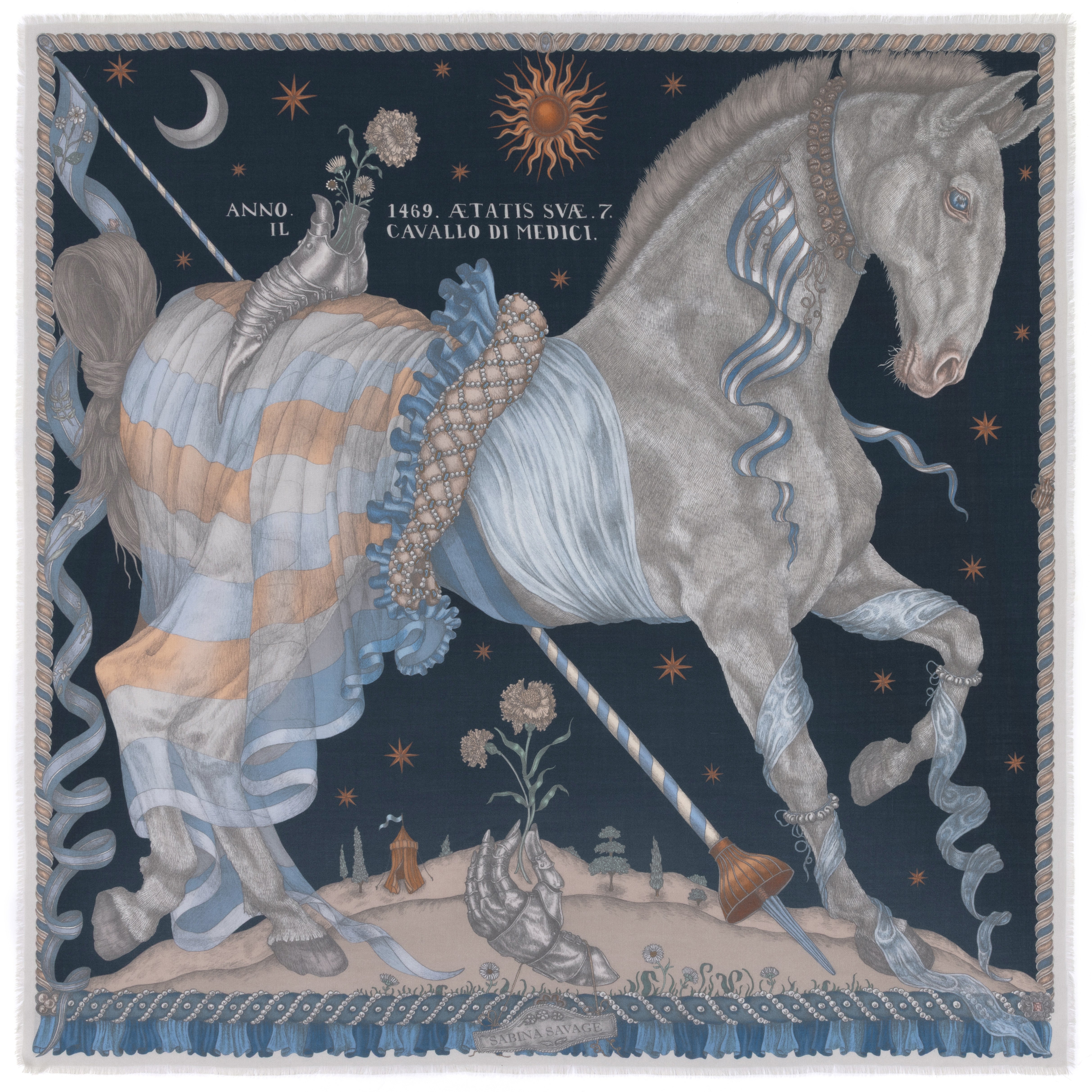 ACCESSORIES Celestial Steed Wool/Silk Scarf in Mercury & Moonstone Sabina Savage