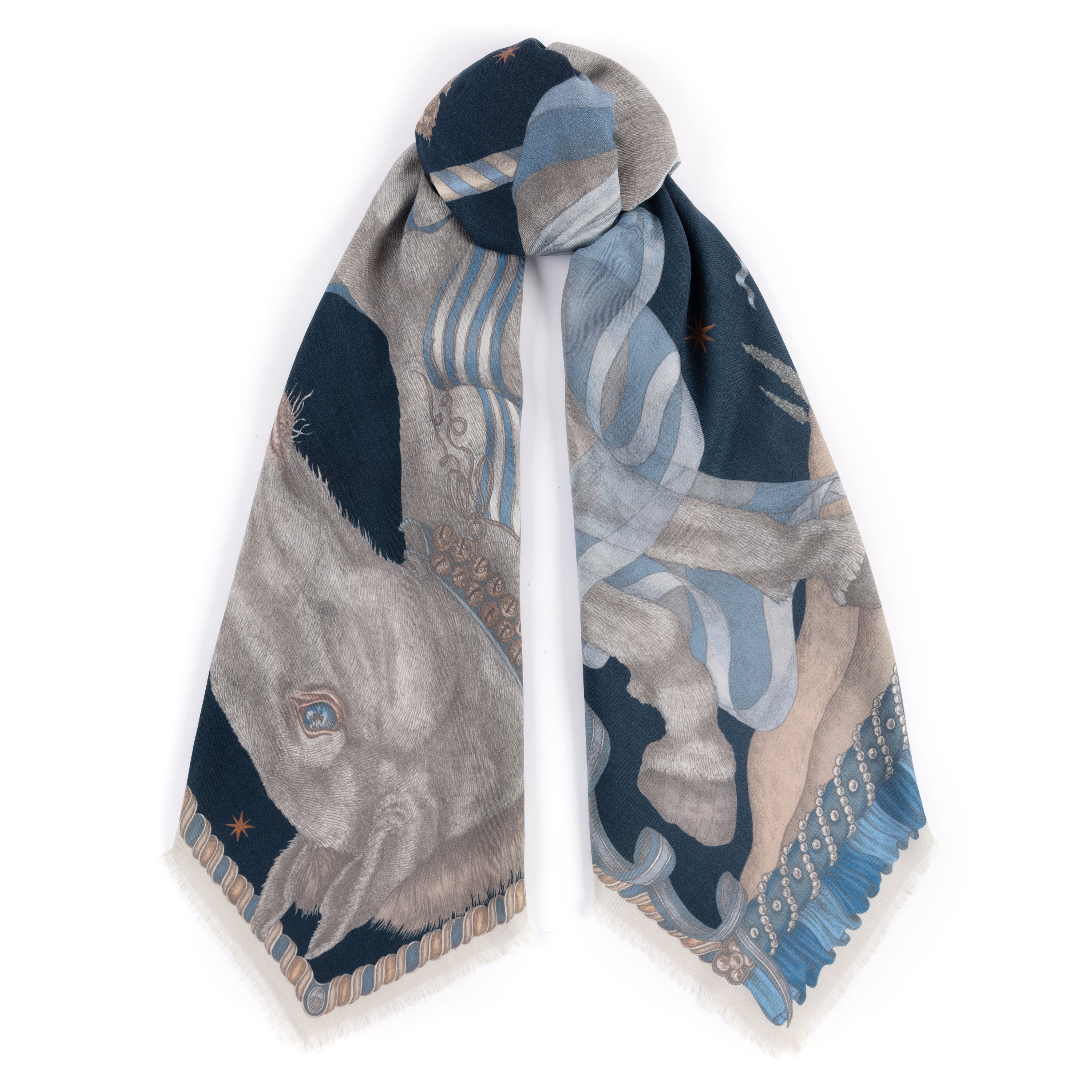 ACCESSORIES Celestial Steed Wool/Silk Scarf in Mercury & Moonstone Sabina Savage