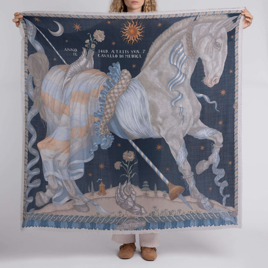 ACCESSORIES Celestial Steed Wool/Silk Scarf in Mercury & Moonstone Sabina Savage