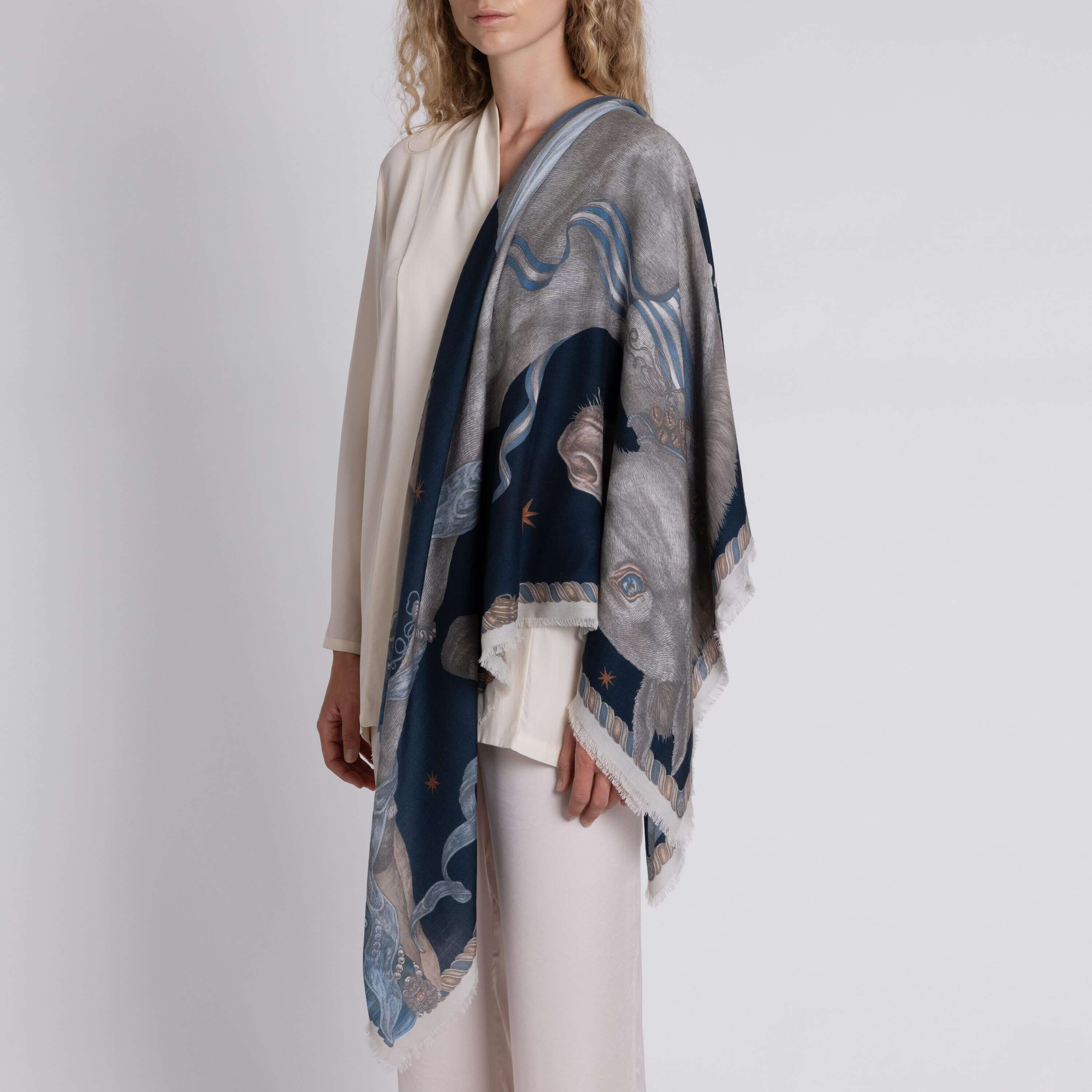 ACCESSORIES Celestial Steed Wool/Silk Scarf in Mercury & Moonstone Sabina Savage