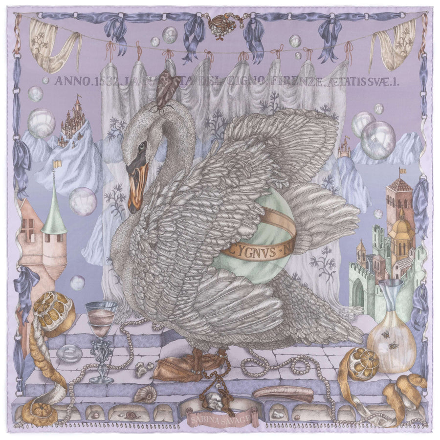 ACCESSORIES Glass Swan Silk Scarf in Iris & Opal Sabina Savage