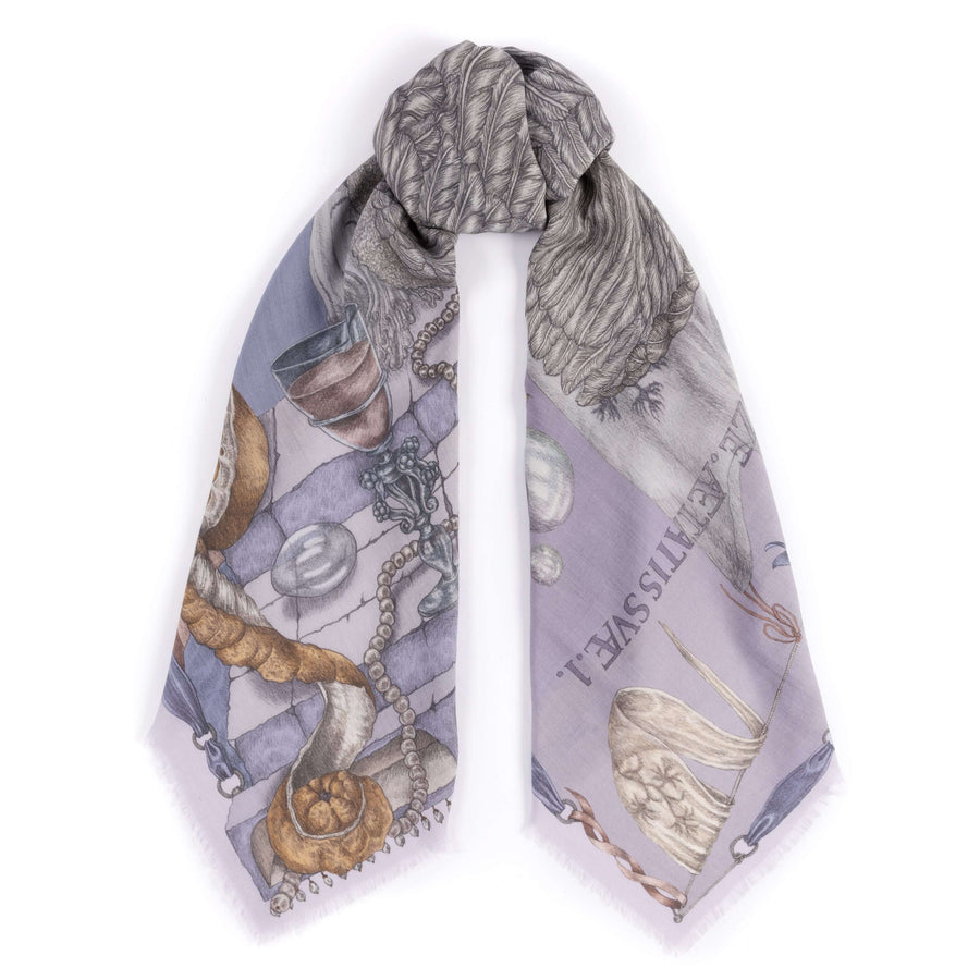 ACCESSORIES Glass Swan Wool/Silk Scarf in Iris & Opal Sabina Savage