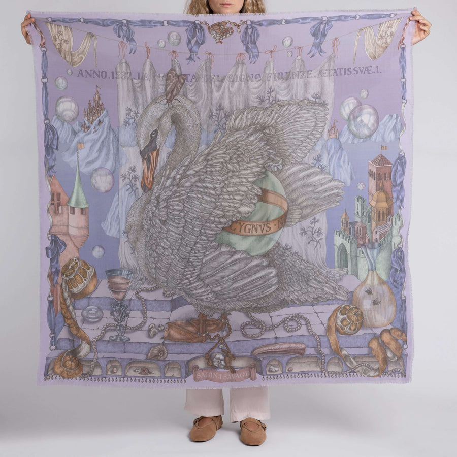 ACCESSORIES Glass Swan Wool/Silk Scarf in Iris & Opal Sabina Savage