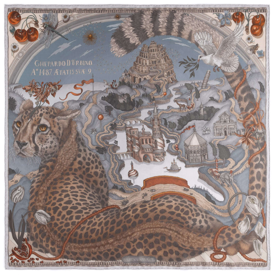 ACCESSORIES Medici Cheetah Silk Scarf in Musk & Maraschino Sabina Savage
