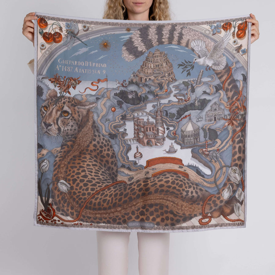 ACCESSORIES Medici Cheetah Silk Scarf in Musk & Maraschino Sabina Savage